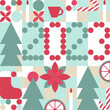 © Nadzeya Pakhomava - New 2023 year - trendy colored mosaic texture for textiles and wallpapers. Geometric seamless pattern with winter patterns, Christmas trees in scandinavian style.