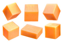 Cheddar Cheese Block And Cubes Isolated Png