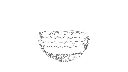 Poster - Self drawing animation of single line draw hamburger, cheeseburger. Bun with cutlet, cheese, lettuce, tomato. Street fast food. Swirl curl circle style. Continuous line draw. Full length animated