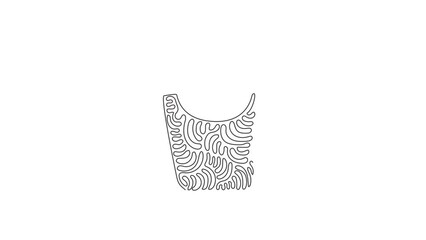 Poster - Self drawing animation of single one line draw French fries in paper box package, isolated. Fried potato snacks. Fast food retro artwork. Swirl curl style. Continuous line draw. Full length animated