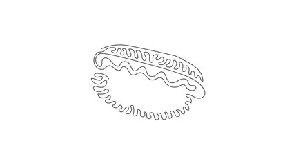 Poster - Animated self drawing of continuous one line draw delicious hot dog. Minimal style. Perfect for cards, posters, stickers, clothing. Food concept. Swirl curl style. Full length single line animation