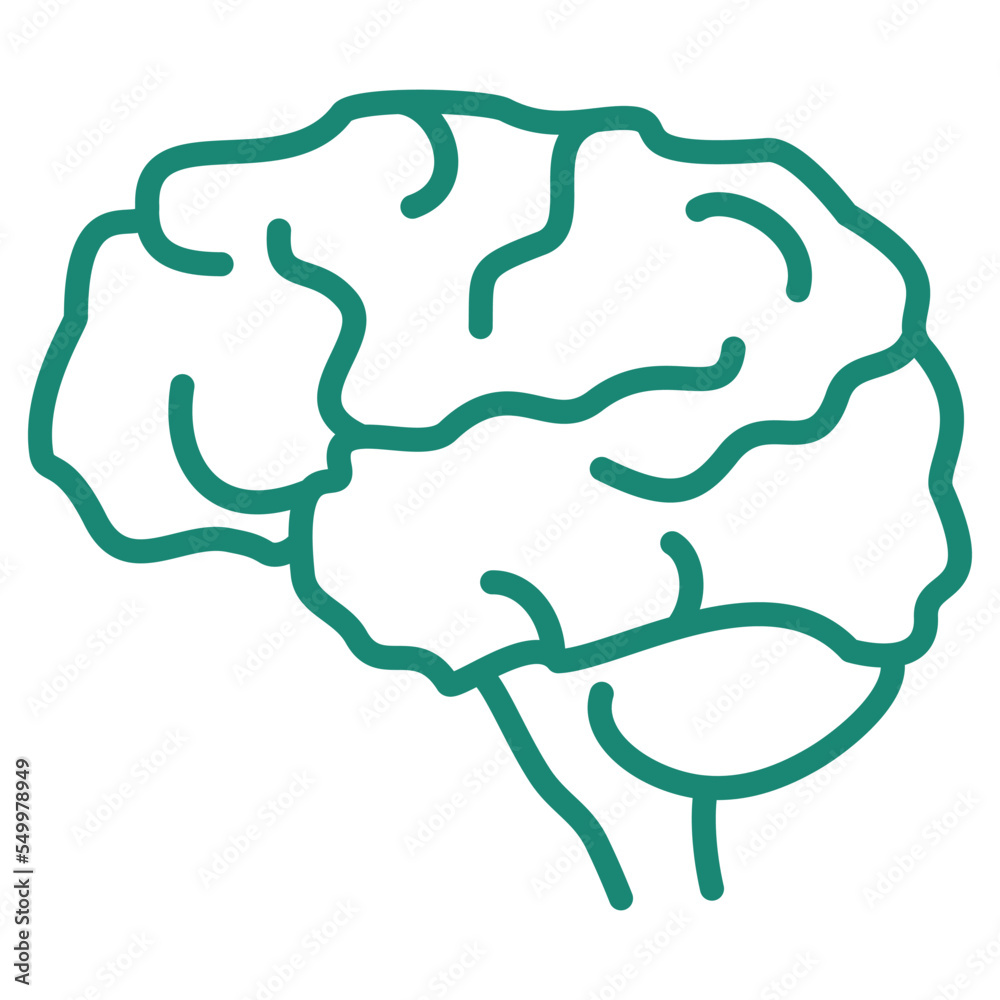 Simple outline modern turquoise human brain side view icon. Minimal ...