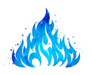 Wall Mural - watercolor painted blazing blue flame fire fireball illustration clipart