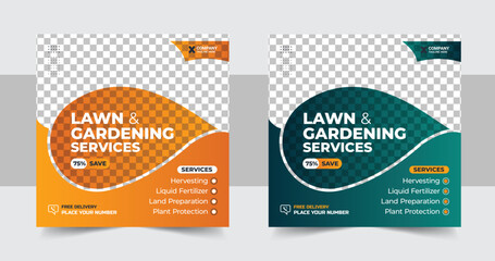 Lawn or gardening services social media post template, agro social media post template design