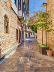  Old narrow cozy street in the old city of Kaleiçi in Antalya
