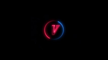 Canvas Print - Neon V letter intro animated black background