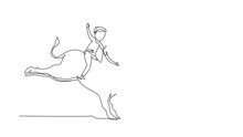Self Drawing Animation Of Single Line Draw Boy, Girl Riding Cute Bull. Children Sitting On Back Bull With Saddle In Cowboy Ranch. Kids Learning To Ride Bull. Continuous Line Draw. Full Length Animated