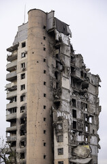 Wall Mural - destroyed and burned houses in the city Russia Ukraine war