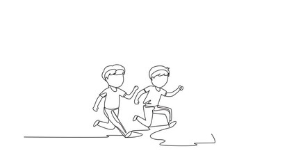 Wall Mural - Animated self drawing of single continuous line draw children in athletics competitions. The boys run in stadium and finish. The child came running first and won. Full length one line animation