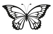 Icono de mariposa con líneas negras sobre un fondo blanco liso y aislado. Vista de frente y de cerca