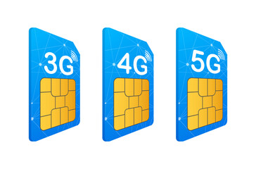 Sticker - 3G 4G 5G Sim Card. Mobile telecommunications technology symbol. Vector illustration.