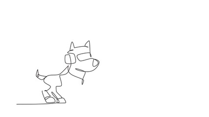 Poster - Animated self drawing of single continuous line draw toy robot with intelligence robotic dog or artificial pet friend technology. High tech entertainment, childhood. Full length one line animation