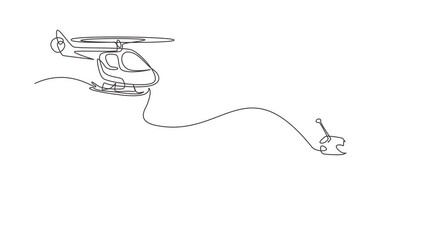Poster - Animated self drawing of continuous line draw boys playing with radio-controlled helicopter. Kids playing holding rc controllers. Smiling children with modern toys. Full length single line animation