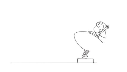 Poster - Self drawing animation of single line draw girl riding in rocket. Kid driving spaceship in amusement park. Child in rocket riding ship. Playground for kids. Continuous line draw. Full length animated