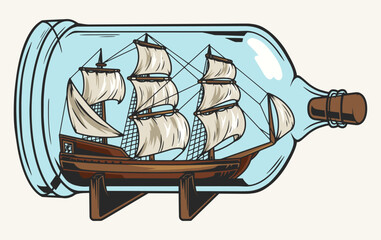 Sticker - Ship in bottle colorful label