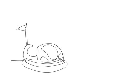 Poster - Animated self drawing of single continuous line draw cute little boy riding in bump car. Happy kids driving bumpercar. Children riding bump cars in amusement park. Full length one line animation