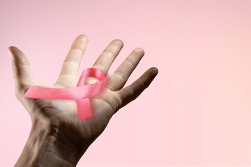 Canvas Print - Human hand hold pink ribbon. Breast cancer concept