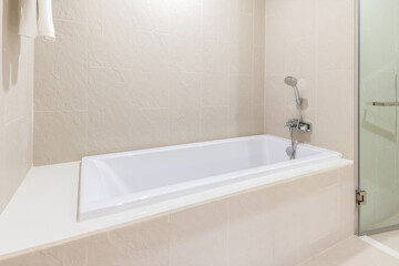 Poster - White bathtub in modern bathroom interior design