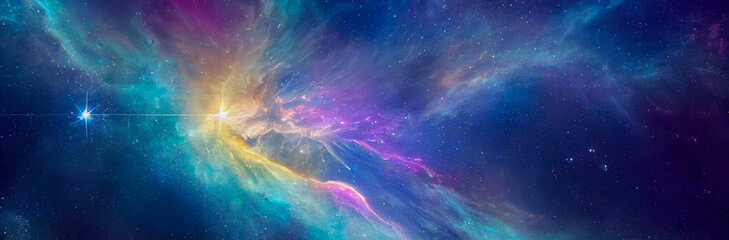 Wall Mural - Panorama colorful background with nebula galaxy space 07 generative ai illustration