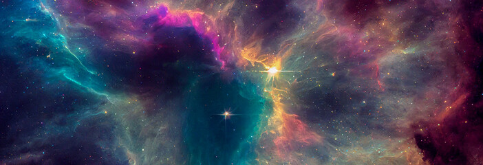 panorama colorful background with nebula galaxy space 08 generative ai illustration