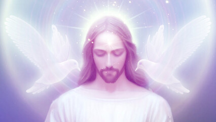 Jesus Christ with doves 3D illustration, Cover Image, Thumbnail