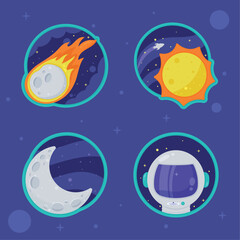 Wall Mural - four space outer icons