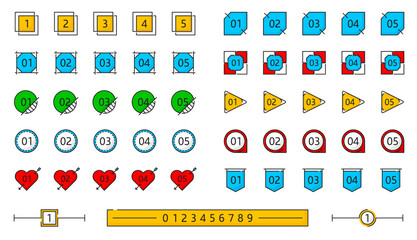 Poster - Infographic number color box frames and business diagram steps, vector line icons. Info list number box frames for presentation page graphs and infographics data bullet points or content table numbers