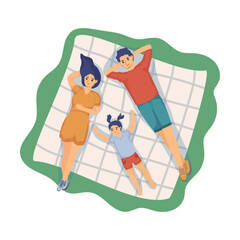 Wall Mural - Happy mom, dad and kid together flat vector illustration. Young cartoon man, woman and child outdoors isolated on white background. Family, love, care concept