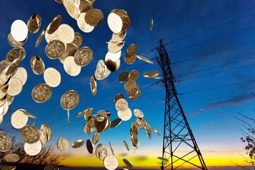 Sticker - Electricity concept. Power industry and money coins