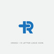 R letter with Christian cross symbol logo icon