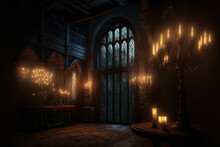 AI Generated Image Of The Living Room Of A Large, Gothic Vampire Castle. Dracula's Castle	
