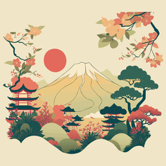 Fuji mount Japan Travel destination concept, tourism landmark flat vector