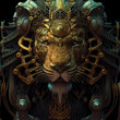 3D composite illustration of Stylized Biomechanical Lion. 3D rendering. Semi Neural Network Generated. Art	
