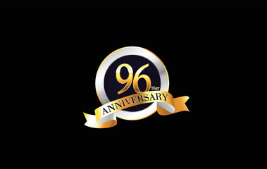 Wall Mural - 96 Year Anniversary celebration Vector Design. 96th Anniversary celebration. Gold Luxury Badge of 96th Anniversary celebration with ribbon. Vector anniversary	