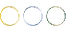 Set Of Gold Round Frames On A White Background. Collection Of Hand Drawn Doodles. Golden Circle.