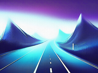 Mountain road digital painting illustration