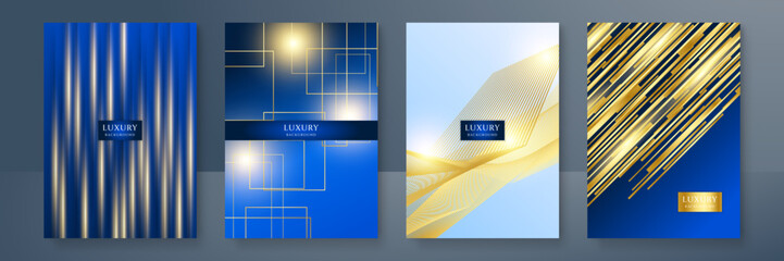 Abstract luxury blue gold line metallic direction luxury overlap design modern futuristic background vector illustration. Designed for cover, brochure, flyer, booklet, banner, poster, card, invitation