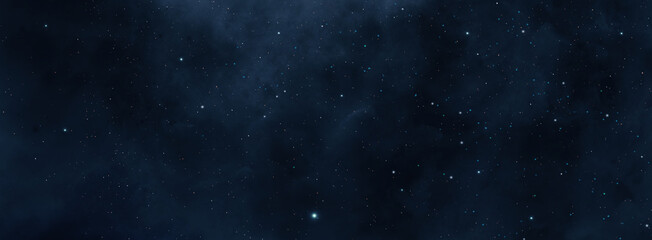 Space panoramic background. Blue nebula with star field. Digital painting