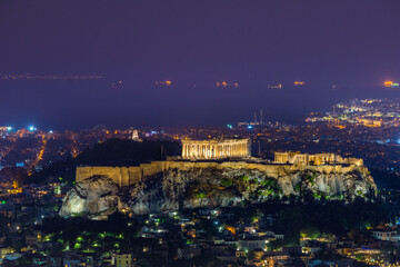 Fototapete - Illuminated Acropolis with Parthenon at night, Athens, Greece.