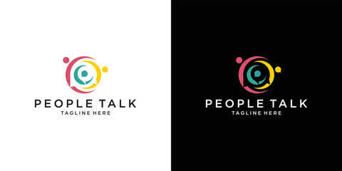 people talk with bubble chat logo design inspiration	