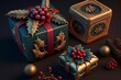 Closeup of beautiful Christmas presents in a creative packaging