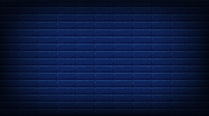 Nightly dark blue brick wall. Vector horizontal background for neon lights or text, brickwork texture.