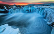 Long exposure of Godafoss waterfall at cloudy dusk, Iceland