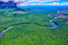 The Meandering Carrao River Seen From The Air, In Canaima National Park, Venezuela