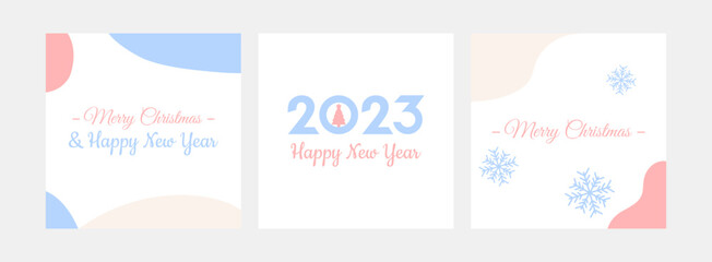 Wall Mural - New Year greeting card in minimalistic style. 2023 Christmas poster design. Template for celebration New Year party. Cover for banner. Vector illustration concept