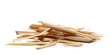 Dry Bamboo Husks, Yellow Reed Leaves Isolated On White 