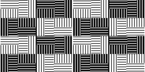 Poster - Black and white striped tiles. Print and stylish interior design. Seamless vector decor pattern.