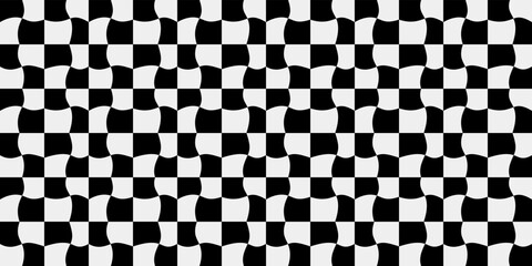 Poster - Chess distorted black and white pattern. Print and stylish interior design. Seamless vector decor pattern.