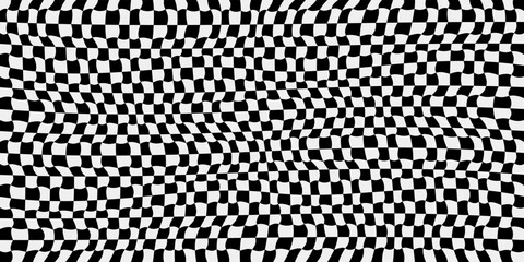 Poster - Checkerboard distorted black and white pattern. Print and stylish interior design. Seamless vector decor pattern.