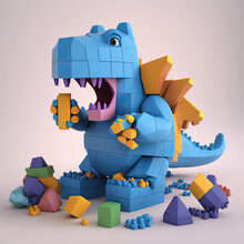 Illustration Of A Dinosaur Made Of Colorful Blocks 